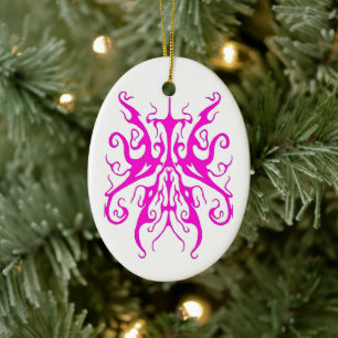 Elegant Pink Tribal Mask Abstract Design Ceramic Tree Decoration