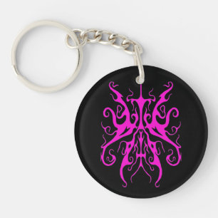 Elegant Pink Tribal Mask Abstract Design Key Ring