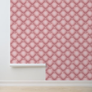 Elegant Pink Tuft Squares Diamonds Glam Pattern Wallpaper