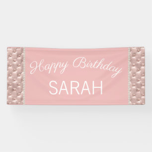 Elegant Pink Tufted Pearls Happy Birthday Banner