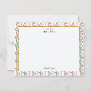 Elegant Pink Tulip Floral and Gold Style Thank You Card