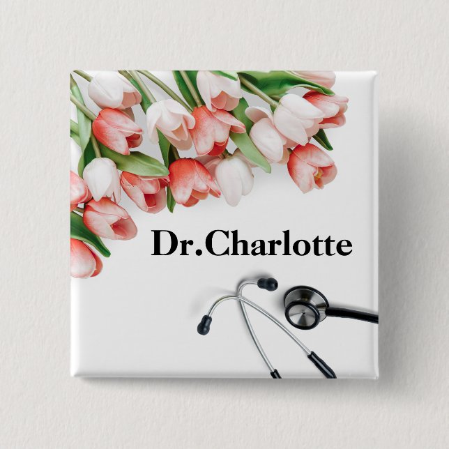 Elegant Pink Tulip Happy Doctor's Day  Button (Front)