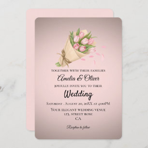 Elegant Pink Tulips Bouquet Wedding Invitation