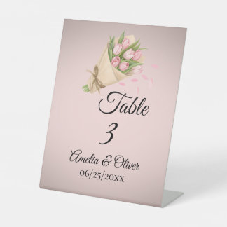 Elegant Pink Tulips Bouquet wedding Pedestal Sign