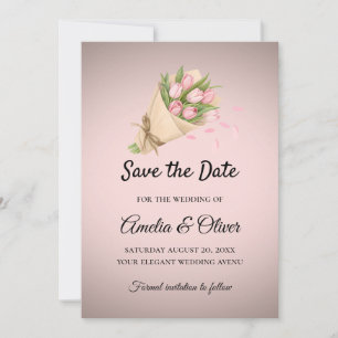 Elegant Pink Tulips Bouquet Wedding  Save The Date