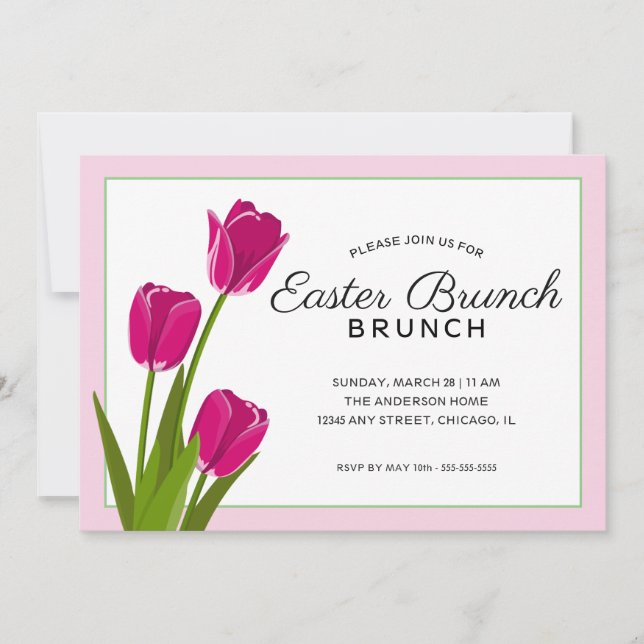 Elegant Pink Tulips | Easter Brunch Invitation (Front)