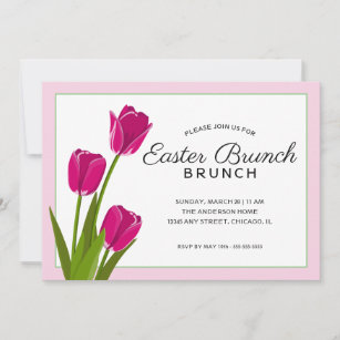 Elegant Pink Tulips   Easter Brunch Invitation