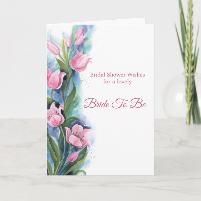 Elegant Pink Tulips Floral Bridal Shower Card (Front)