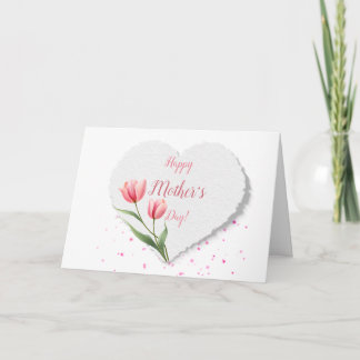 Elegant Pink Tulips Paper Heart Mother's Day  Card