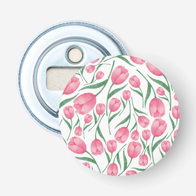 Elegant Pink tulips pattern floral Bottle Opener (Front)