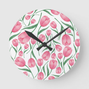 Elegant Pink tulips pattern floral Round Clock