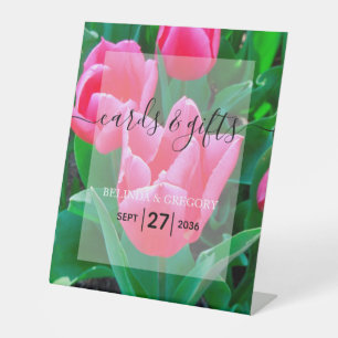 Elegant Pink Tulips Wedding Cards & Gifts Pedestal Sign