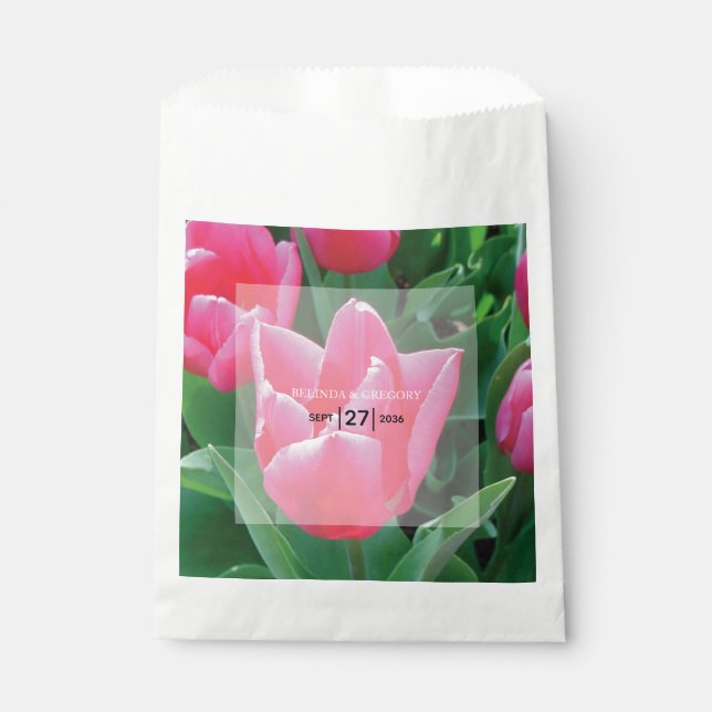 Elegant Pink Tulips Wedding  Favour Bags (Front)