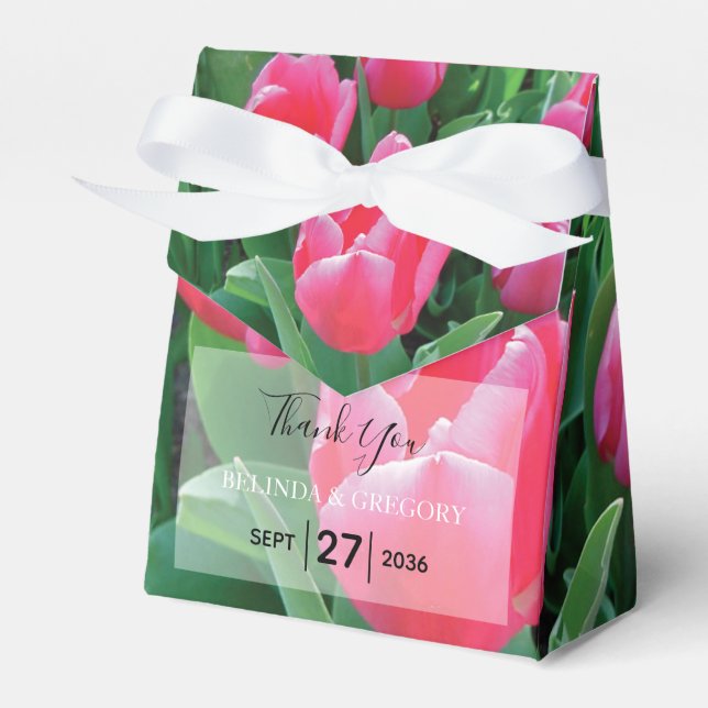 Elegant Pink Tulips Wedding Favour Box (Front Side)