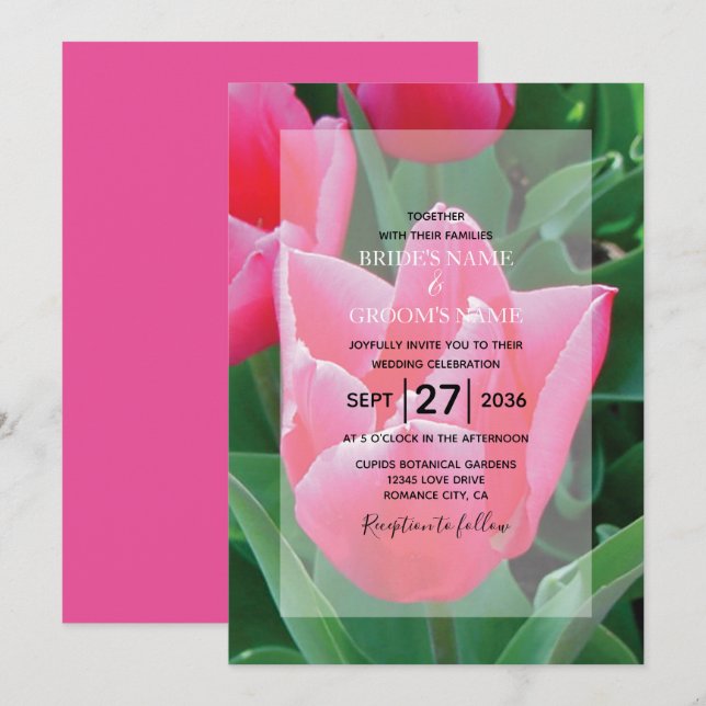 Elegant Pink Tulips Wedding Invitations (Front/Back)