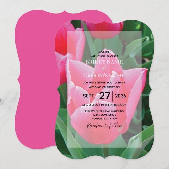 Elegant Pink Tulips Wedding Invitations (Front/Back)