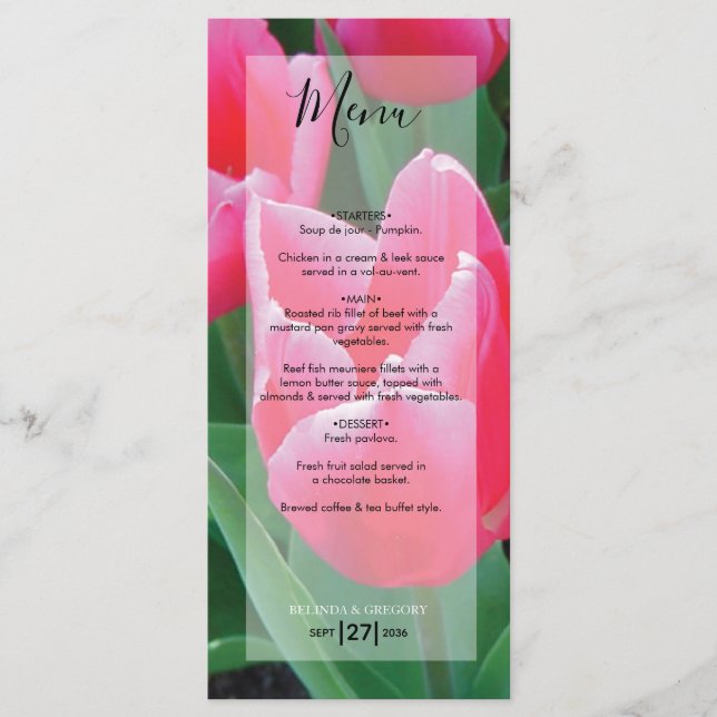Elegant Pink Tulips Wedding  Menu (Front)