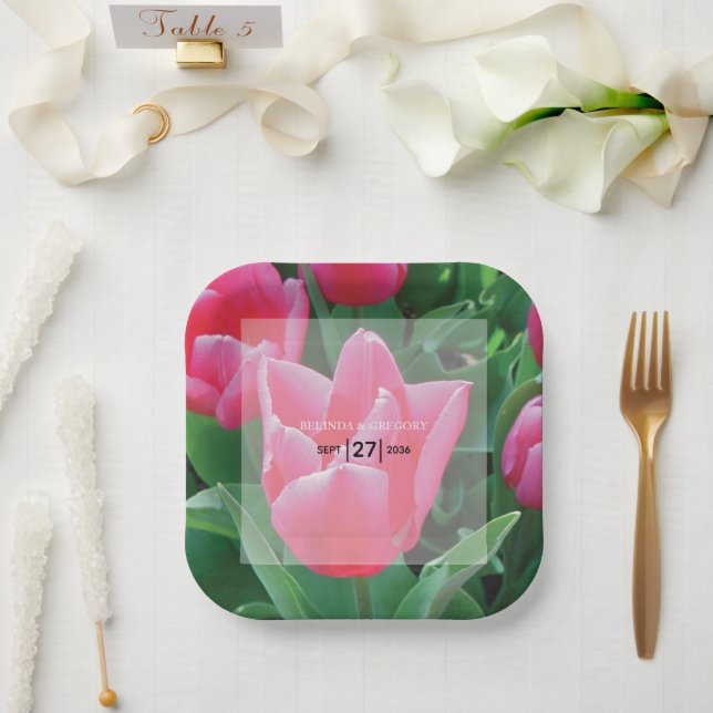 Elegant Pink Tulips Wedding  Paper Plate (Wedding)