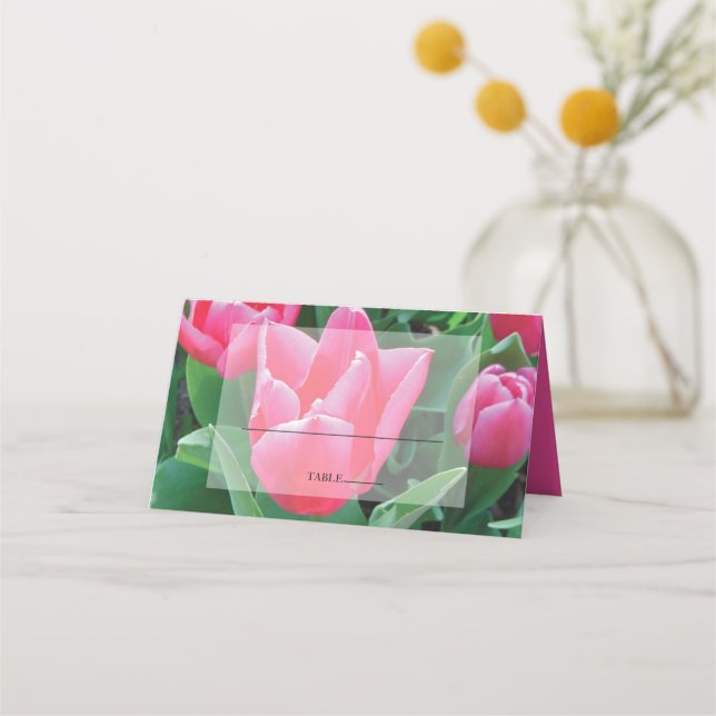Elegant Pink Tulips Wedding Place Card (Front)