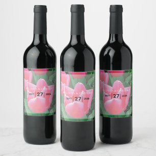 Elegant Pink Tulips Wedding Wine Label