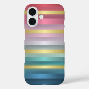 Elegant Pink Turquoise Gold Stripes iPhone 16 Case