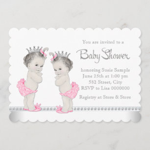 Elegant Pink Twin Girl Baby Shower Invitation