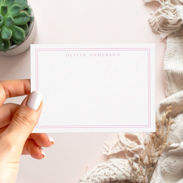 Elegant Pink Two Border Minimalist Monogram Name Card (Creator Uploaded)