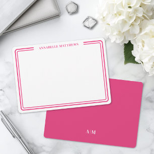 Elegant Pink Two Border Minimalist Name Monogram Card