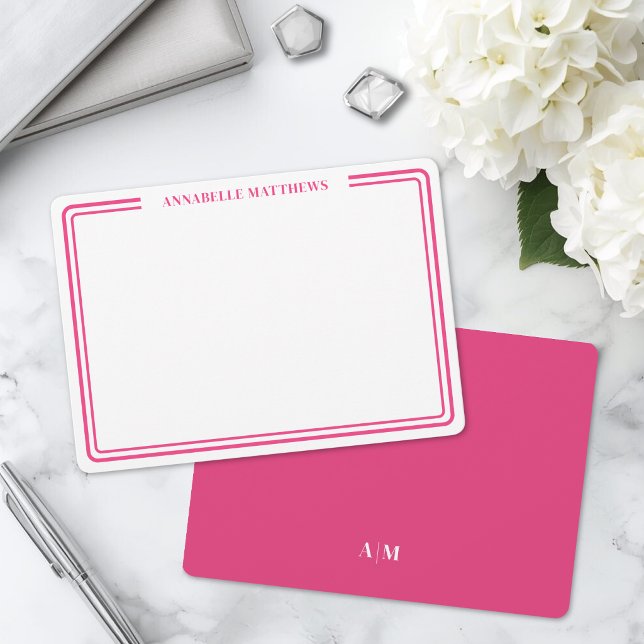 Elegant Pink Two Border Minimalist Name Monogram Card (Elegant Pink Two Border Minimalist Name Monogram Note Card)