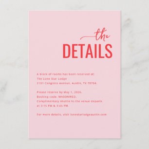 Elegant Pink Typographic Details Enclosure Card
