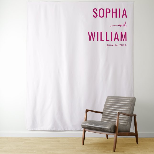 Elegant Pink Typographic Wedding Sign Tapestry (In Situ)