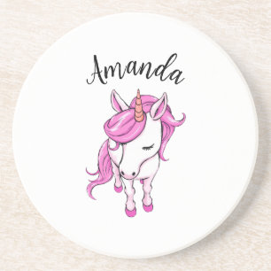Elegant Pink Unicorn Girl Name Coaster