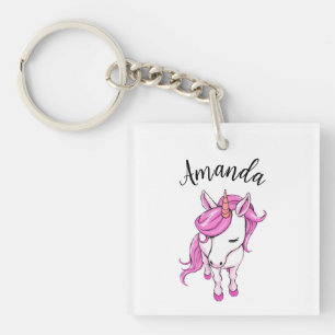 Elegant Pink Unicorn Girl Name Key Ring