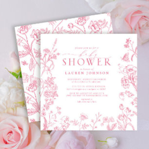 Elegant Pink Victorian Floral Baby Shower Invitation