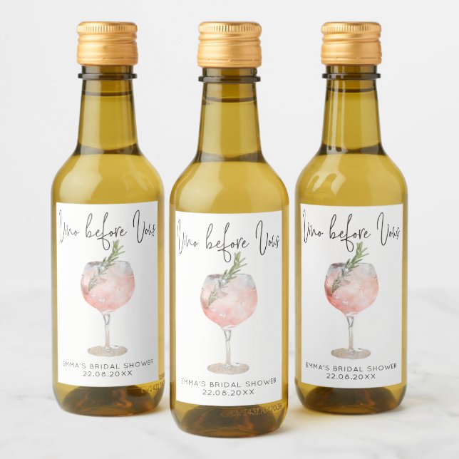 Elegant Pink Vino Before Vows Bridal Shower Favour Wine Label (Bottles)