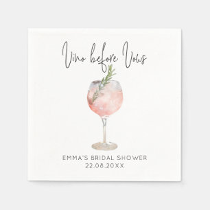 Elegant Pink Vino Before Vows Bridal Shower Napkin