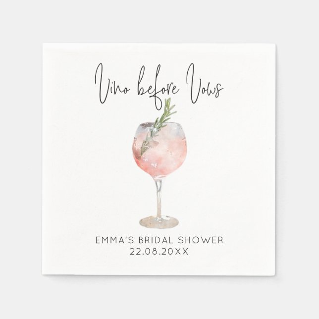 Elegant Pink Vino Before Vows Bridal Shower Napkin (Front)
