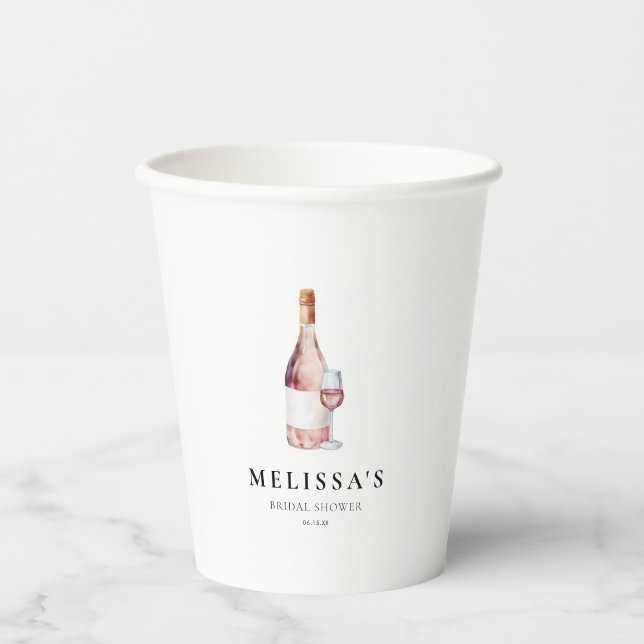 Elegant Pink Vino Before Vows Bridal Shower Paper Cups (Front)
