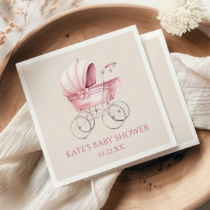 Elegant Pink Vintage Baby Carriage Baby Shower Napkin