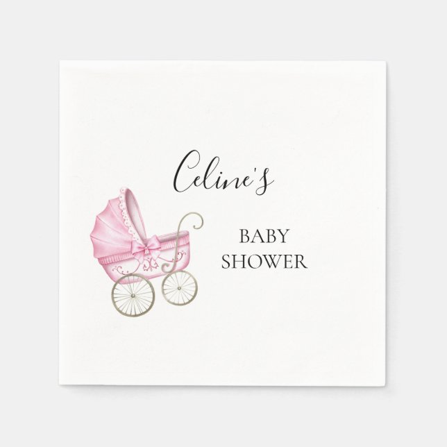 Elegant Pink Vintage Baby Carriage baby shower Napkin (Front)