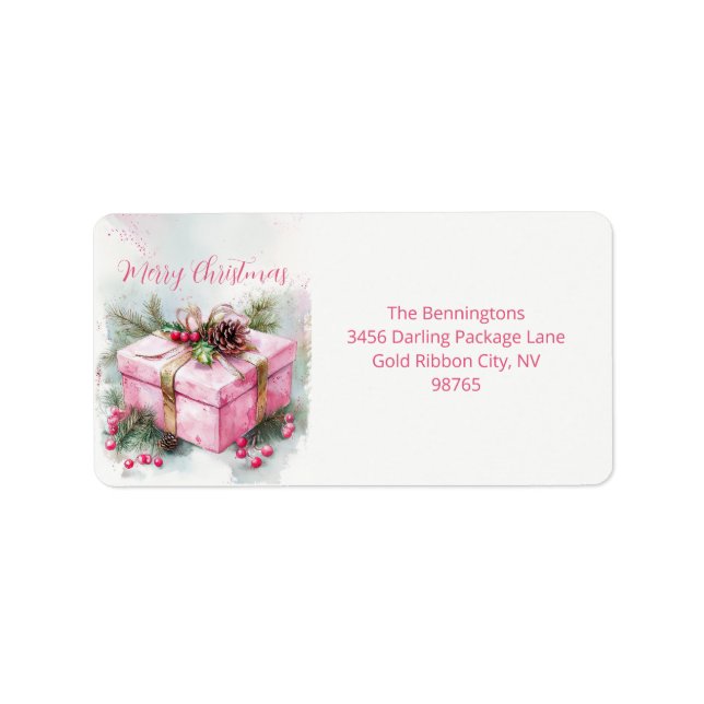 Elegant Pink Vintage Christmas Address Labels (Front)