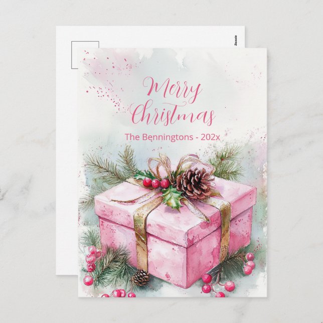 Elegant Pink Vintage Christmas Postcard (Front/Back)