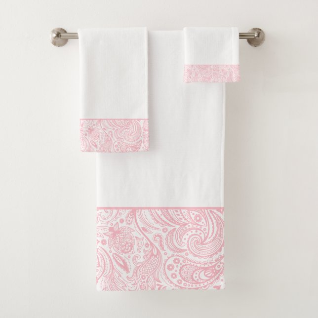 Elegant Pink Vintage Floral Paisley Bath Towel Set (Insitu)
