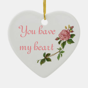Elegant Pink Vintage Rose, customisable text Ceramic Tree Decoration