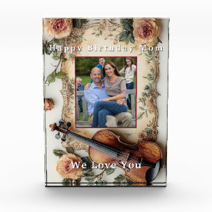 Elegant Pink Vintage Roses Border Violin Photo Block