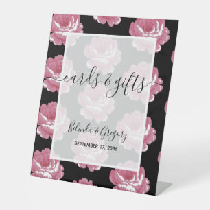 Elegant Pink Vintage Roses Wedding Cards & Gifts Pedestal Sign