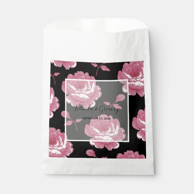 Elegant Pink Vintage Roses Wedding  Favour Bags (Front)