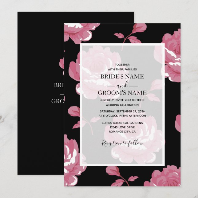 Elegant Pink Vintage Roses Wedding Invitations (Front/Back)