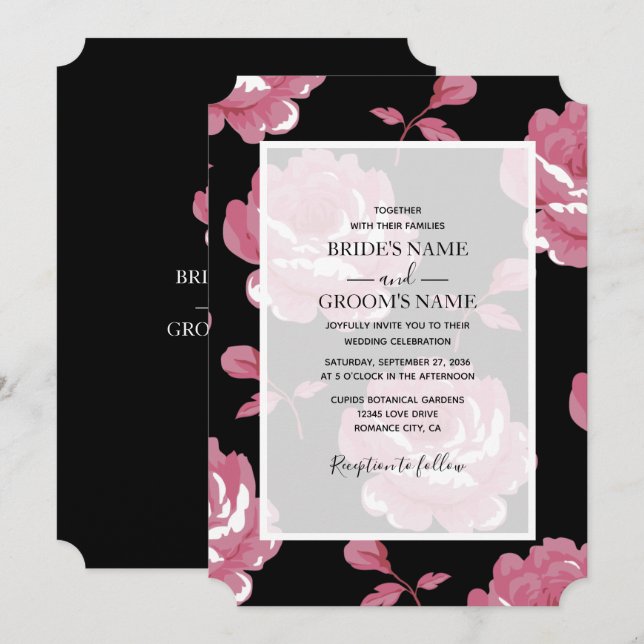Elegant Pink Vintage Roses Wedding Invitations (Front/Back)