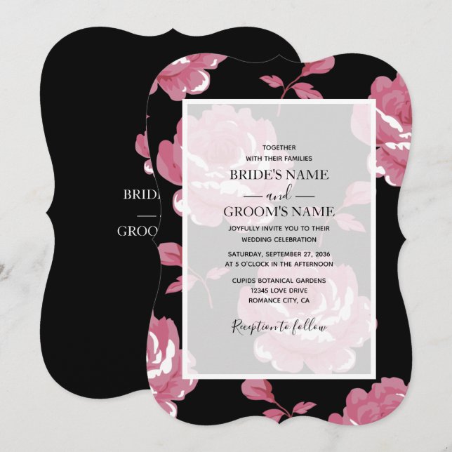 Elegant Pink Vintage Roses Wedding Invitations (Front/Back)